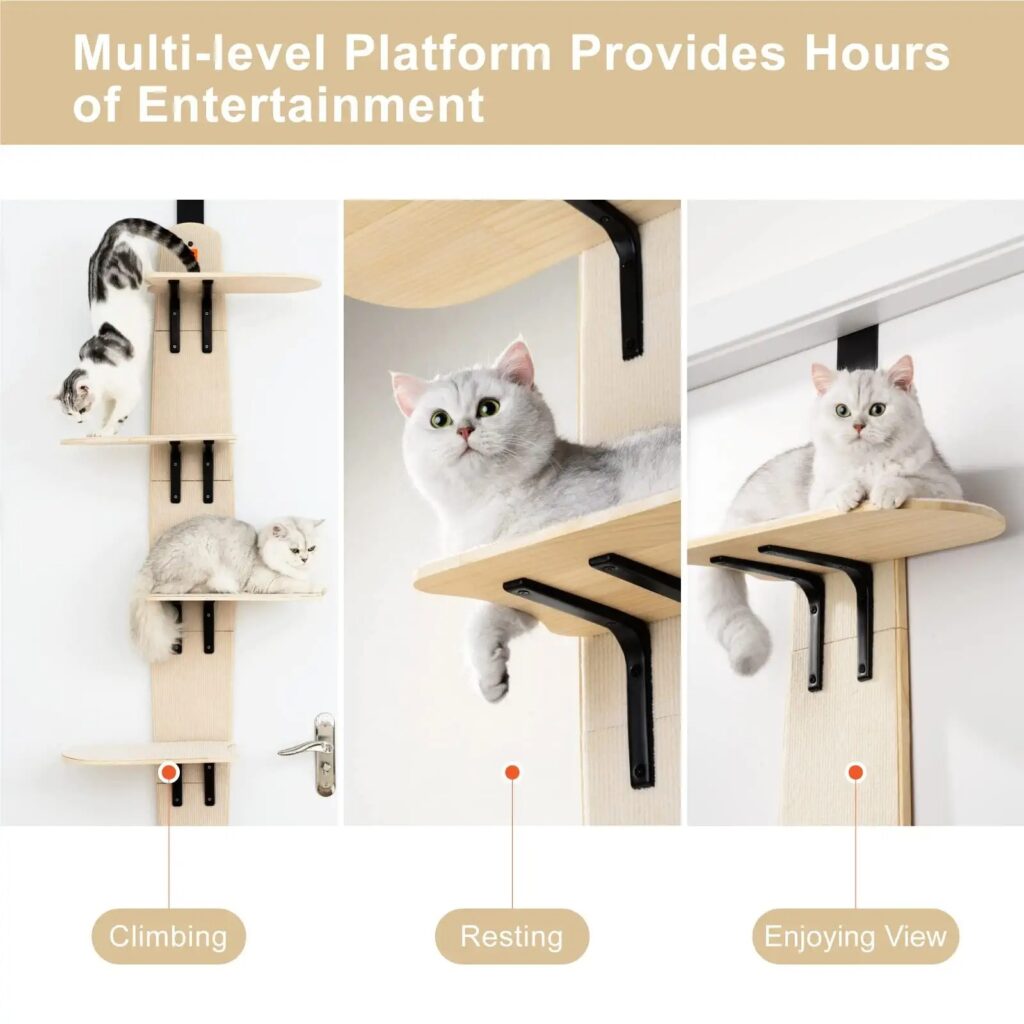 Mewoofun 4-Levels Versatile Cat Climber Shelves Door Mounted Vertical Cat Tree